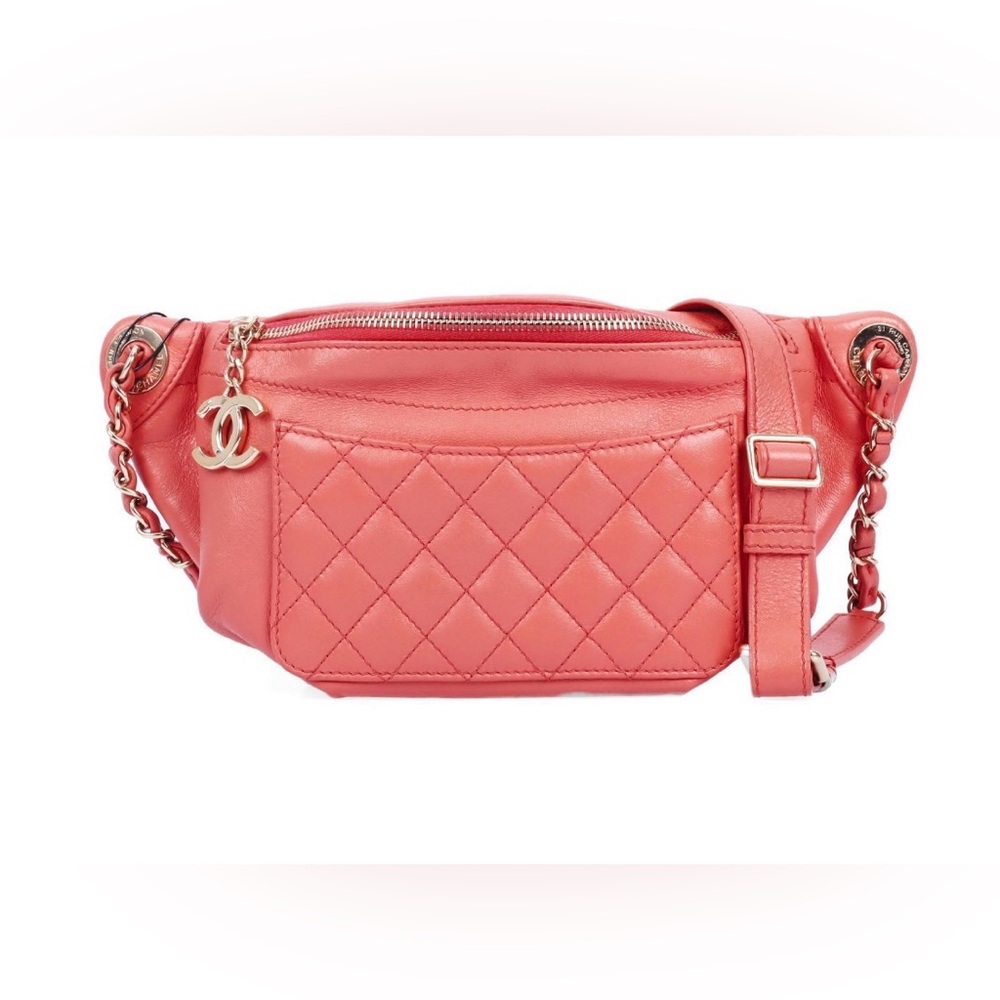 Chanel Beach Vibe Quilted Crossbody Bum Bag Coral / Red/ Pink